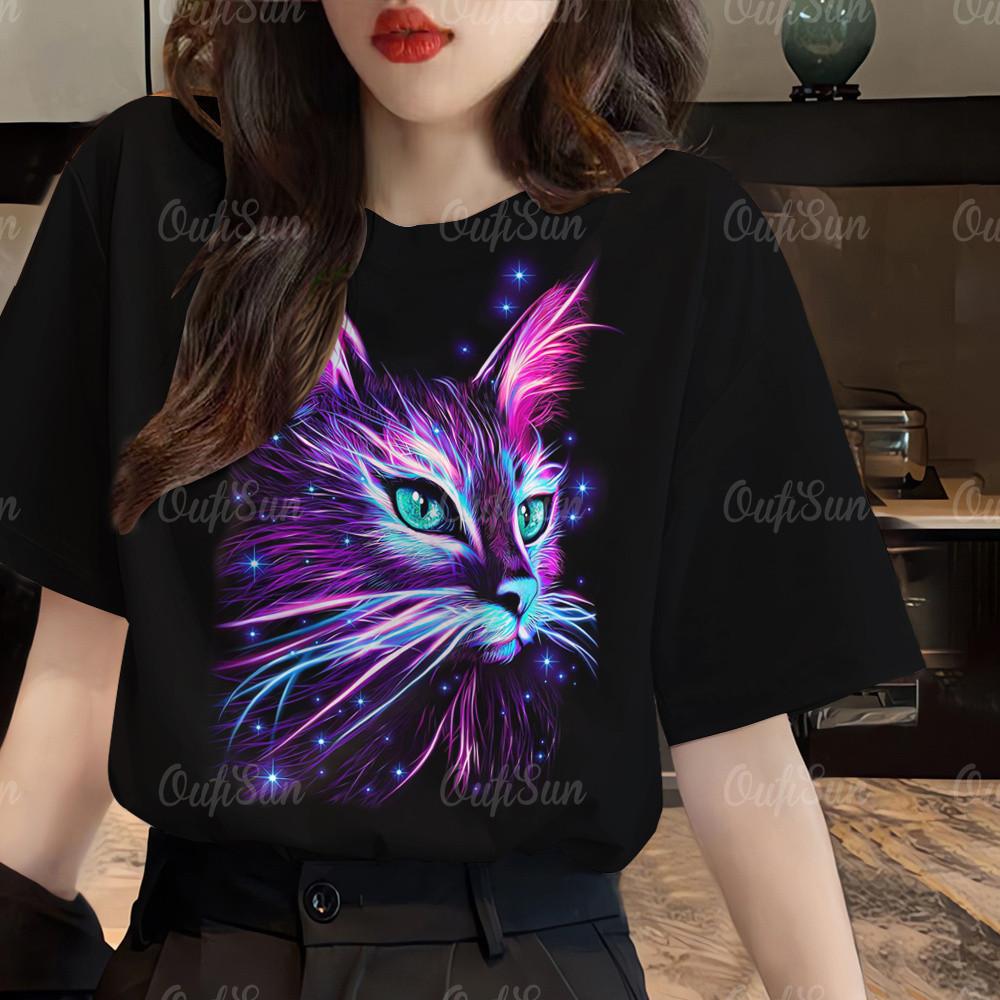 

Women s cat printed T-shirt, Korean dress, short sleeved shirt, plus size XS