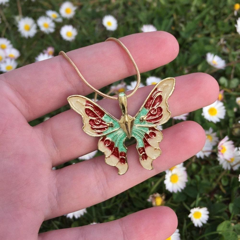 New Fashion Romance Rainbow Fairy Pink Purple Large Butterfly Pendant Snake Bone Chain Necklace for Women Princess Jewelry Gifts