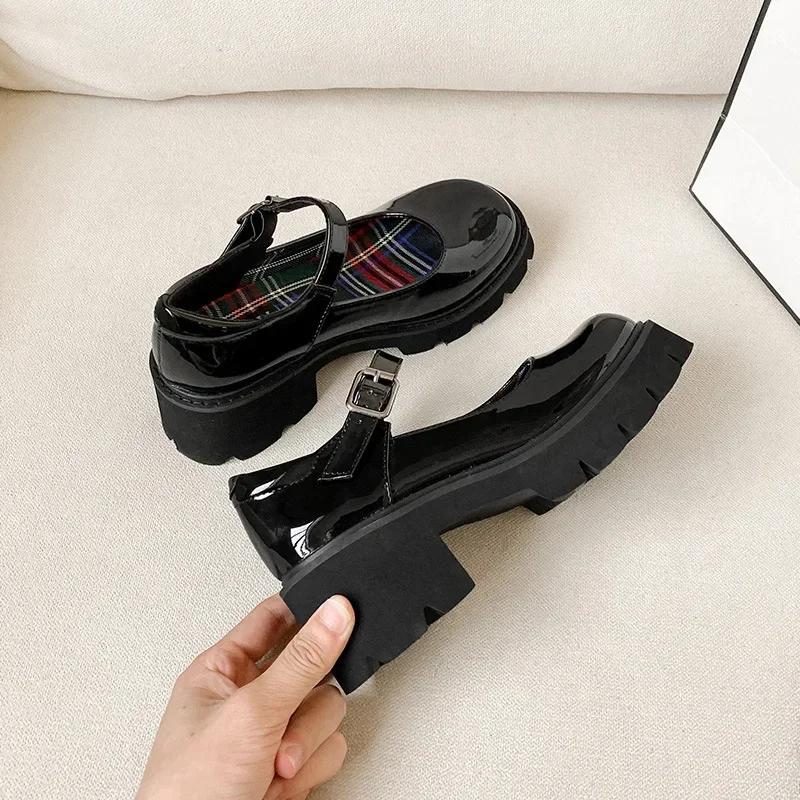 New Patent Leather Platform Mary Janes Shoes Women Plaid Inside High Heel Pumps Round Toe Punk Gothic Shoes Luxery Shoes Women