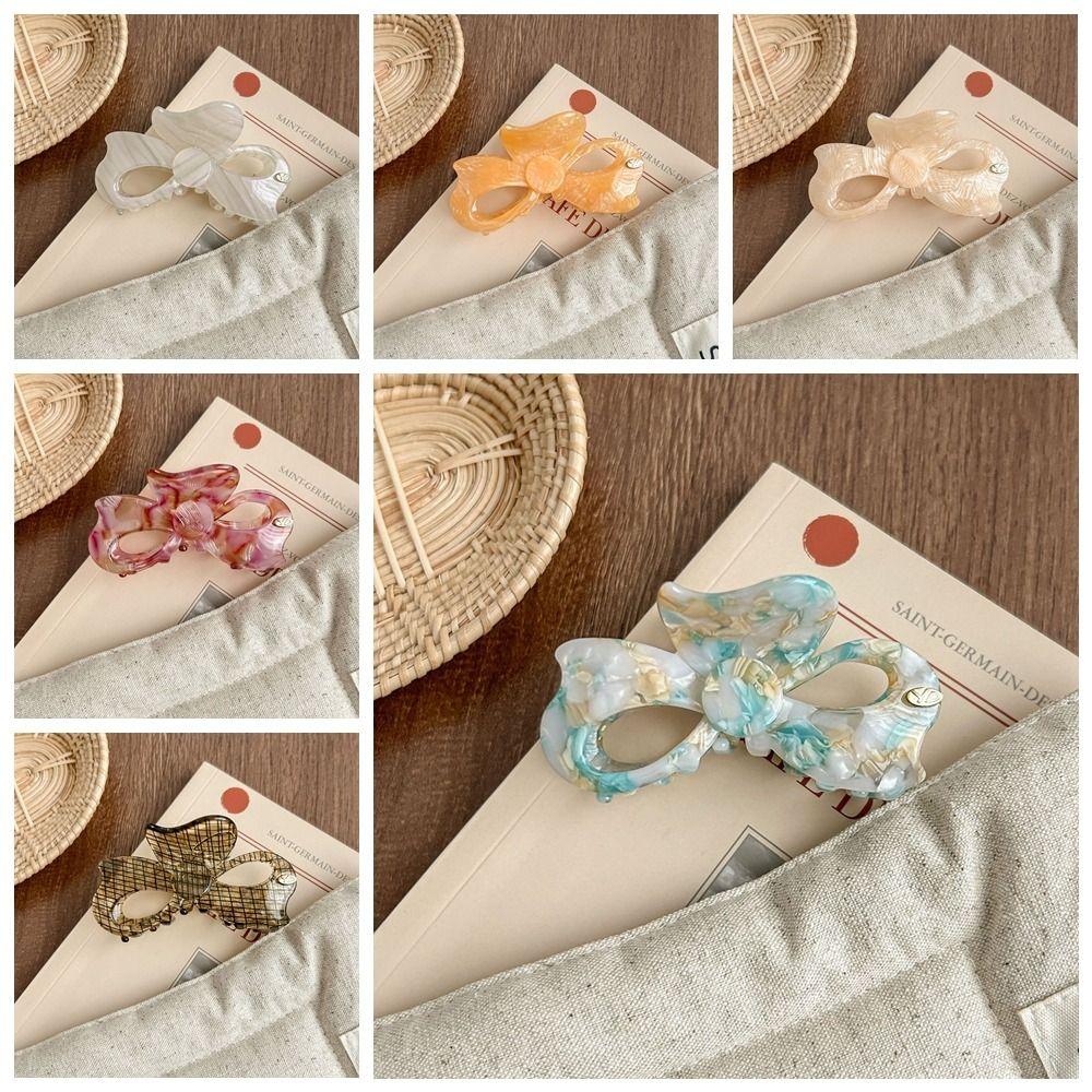 Retro Bowknot Barrettes Sweet French Shark Clip Vintage Bow Acetic Acid Hair Claw  Daily
