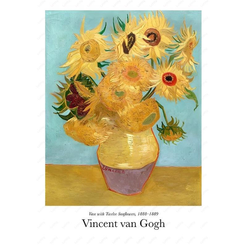 Van Gogh Oil Art Wildflower Starry Sunflower Poster Sticky Wall Art Printing Waterproof Home Living Bed Room Bar Aesthetic Decor