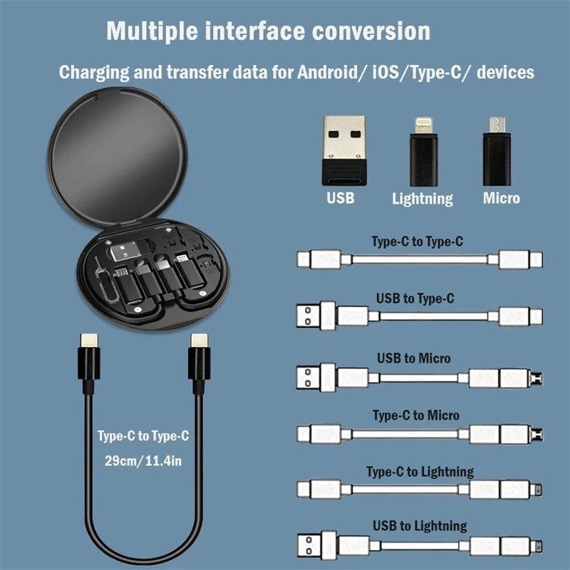 1PC 60W Type-C To USB C To Micro USB To Lighting Fast Charging Adapter Kit for IPhone 14 13 12 Pro OTG Converter Multi Storage Box