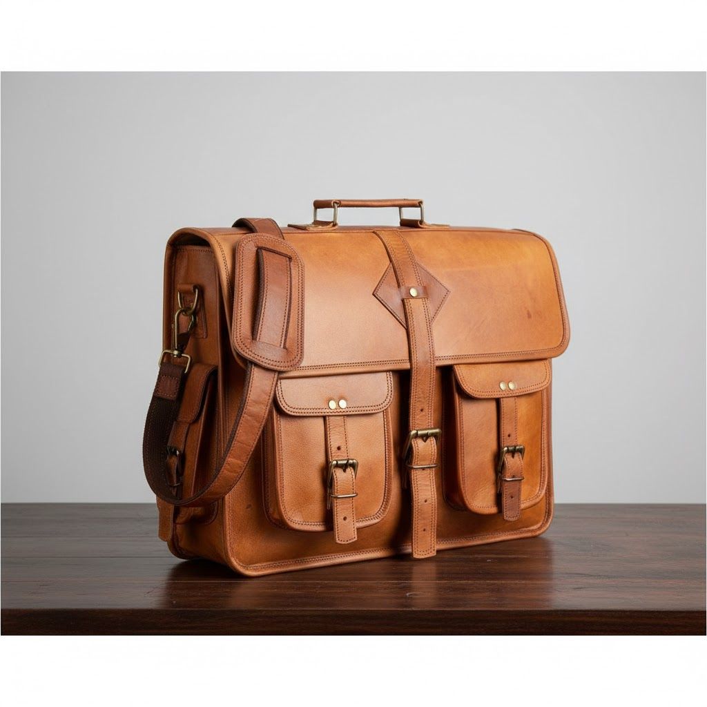 Brun handgjord läderväska för män Laptop Snygg mångsidig herr Brun läderportföljväska för män Laptopväska i läder