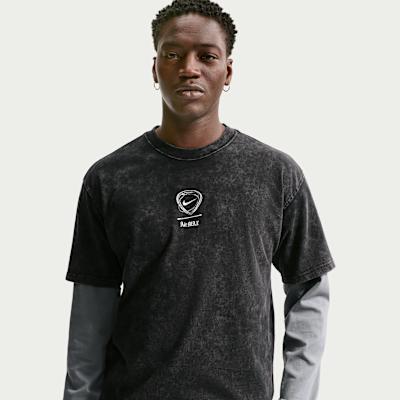 Nike T Shirts Men s Black White Crew Neck Moderate Straight Fit S