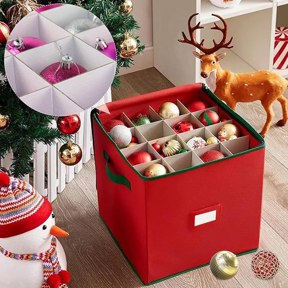 Xmas Storage Box with Dividers Zippered Closure Xmas Decorations Organizer Xmas Decoration Storage Box Fits 64 Holiday Ornaments