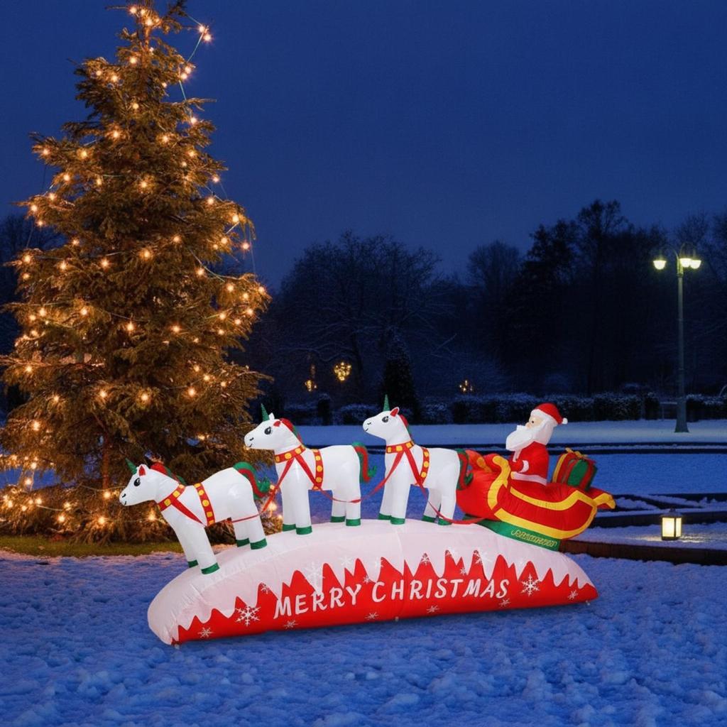 Sturdy Inflatable Sleigh with Santa Large 3m Display, Christmas Man on Sleigh, for Garden