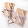 Pure Cashmere Scarf Plaid Women's Autumn and Winter Couple Style Warm Narrow Version Foreign Style Versatile Light Color Scarf