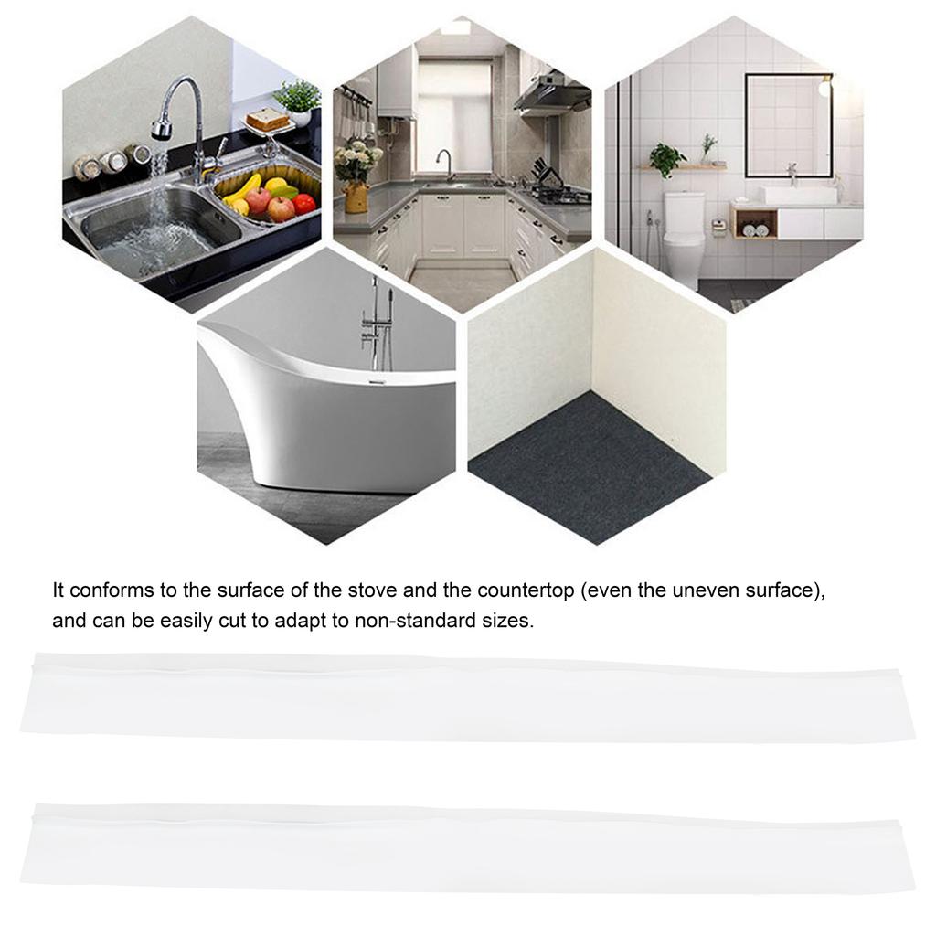 2Pcs Silicone Cooktop   Cover Kitchen OilProofing Sealing Strip for Home Kitchen(White 21in )
