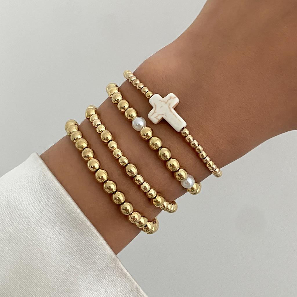Hip Hop Cross Bracelet Set, Design Imitation Pearl Irregular Ccb Beaded Jewelry