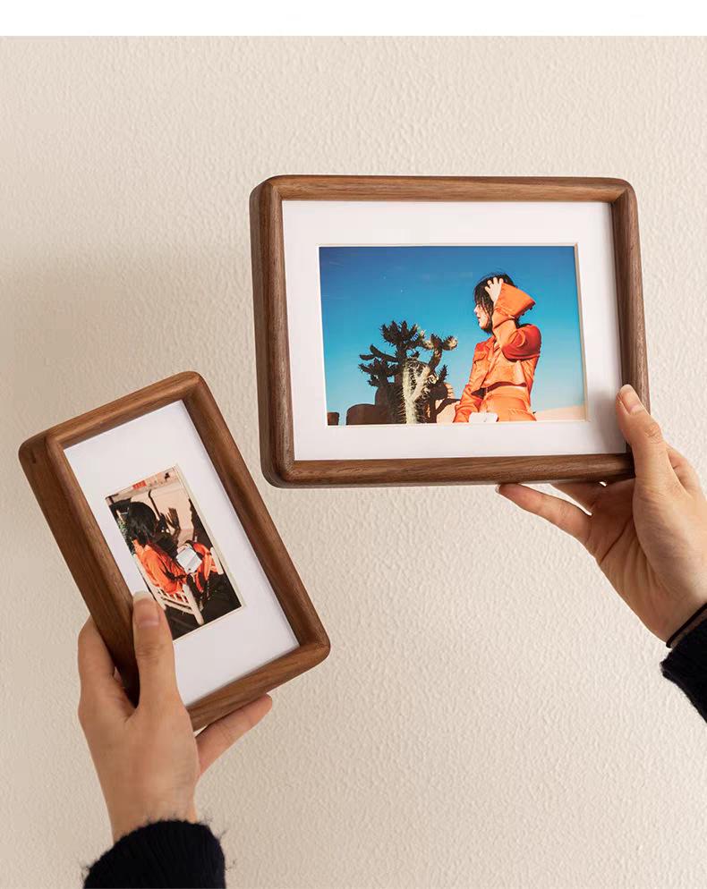 Hochwertiger Foto-Bilderrahmen aus schwarzem Nussbaumholz, 6x7 Zoll, Wandmontagefähig, Zapfen- und Schlitz-Design