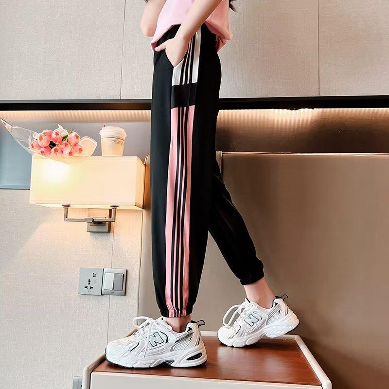 Girls' Ice Silk Quick-drying Pants Summer Thin Outer Wear Loose Casual Tied Feet Foreign Style Children's Sweatpants Mosquito-proof Pants