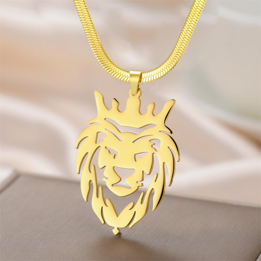 My Shape Crown Lion King Pendent Necklaces for Women Men Animals Charms Choker Snake Chain Stainless Steel Hip Hop Punk Jewelry