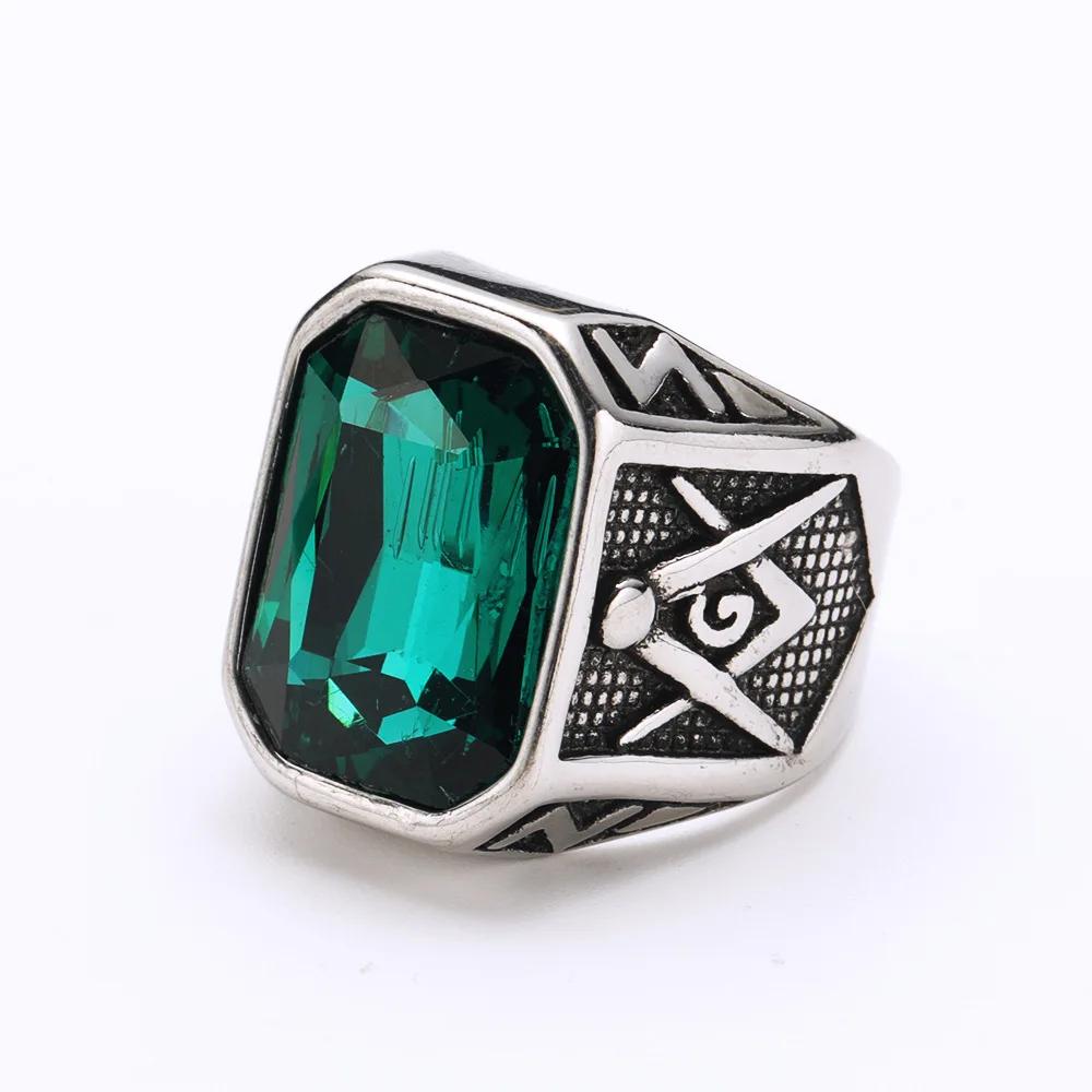 Punk Vintage Masonic Stone Rings for Men Women Party Creative Multi Colored Stainless Steel Letter G Ring Jewelry Gift Wholesale