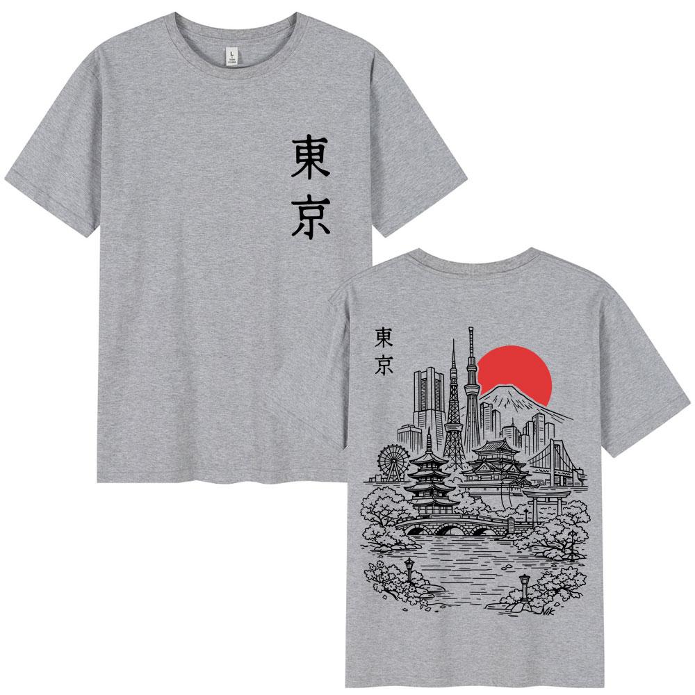 Japanese Tokyo Style Sakura Travel Graphic T Shirt Unisex Women Fashion Harajuku High Quality T-shirts Loose Cotton Casual T-shirt