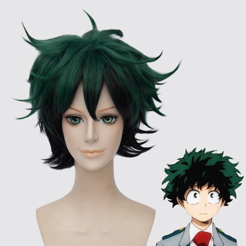 Premium Quality Anime My Hero Academia Deku Izuku Midoriya Short Cosplay Wig In Green With Black
