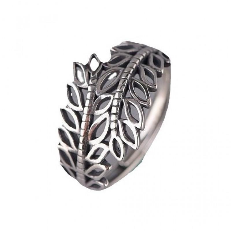Adjustable Open Ring Women Men Sterling Leaf Motif Vintage Boho Jewelry