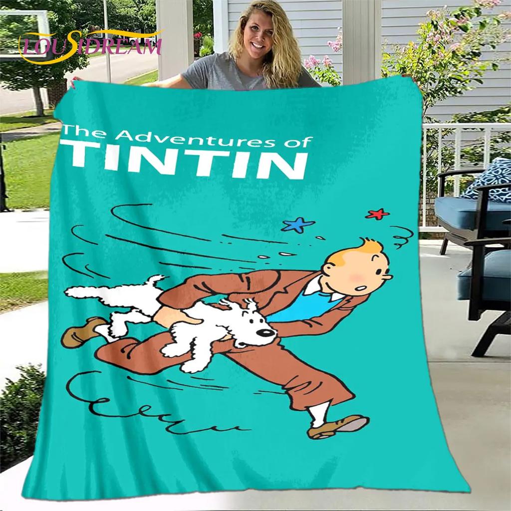 Avventure di Tintin Cartone Animato Morbida Coperta di Peluche, Coperta in Flanella Coperta da Divano per Soggiorno Camera da Letto Letto Divano Coperta da Picnic bambini
