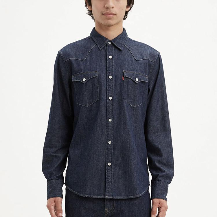 Levis Recycled Cotton Denim Shirt With Turn-Down Collar Men Tops Blue 85744-0000