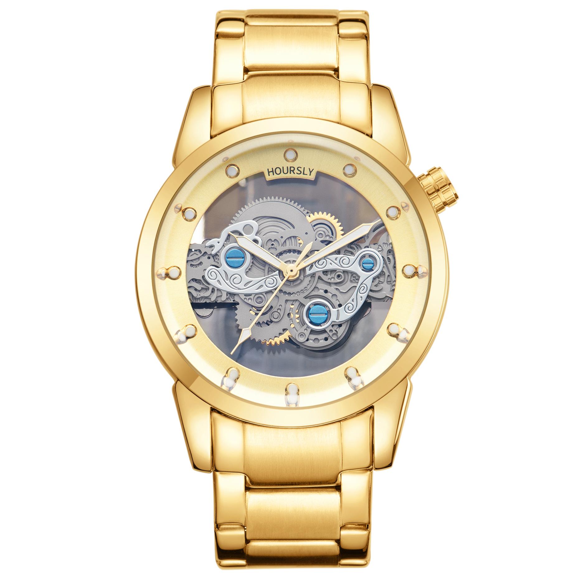 Double-Sided Hollow Fashion Trend Men S Business Steel Belt Watch Imitation Mechanical Watch