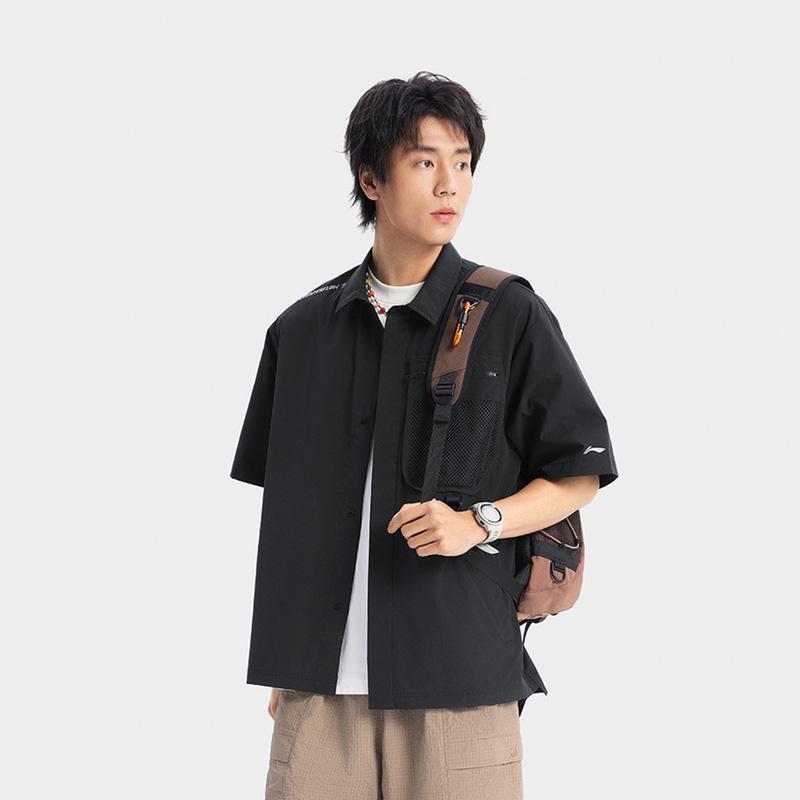 Li Ning CF Outdoor Casual Versatile Quick-Dry Cool Short Sleeve Shirt Men shirts Black ASHV055-1