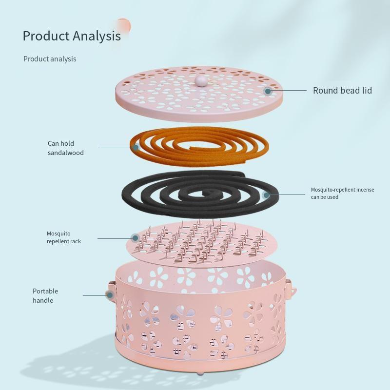 1PC Wrought Iron Mosquito Coil Box, Mosquito Coil Disc Holder, Gray Disc with Lid, New Fireproof Sandalwood Burner