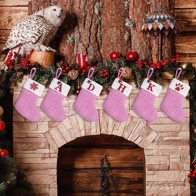 Pink Christmas Alphabet Knitted Socks Large Capacity Thickened Letter Knitting Socks Festival Exquisite Candy Gift Bags