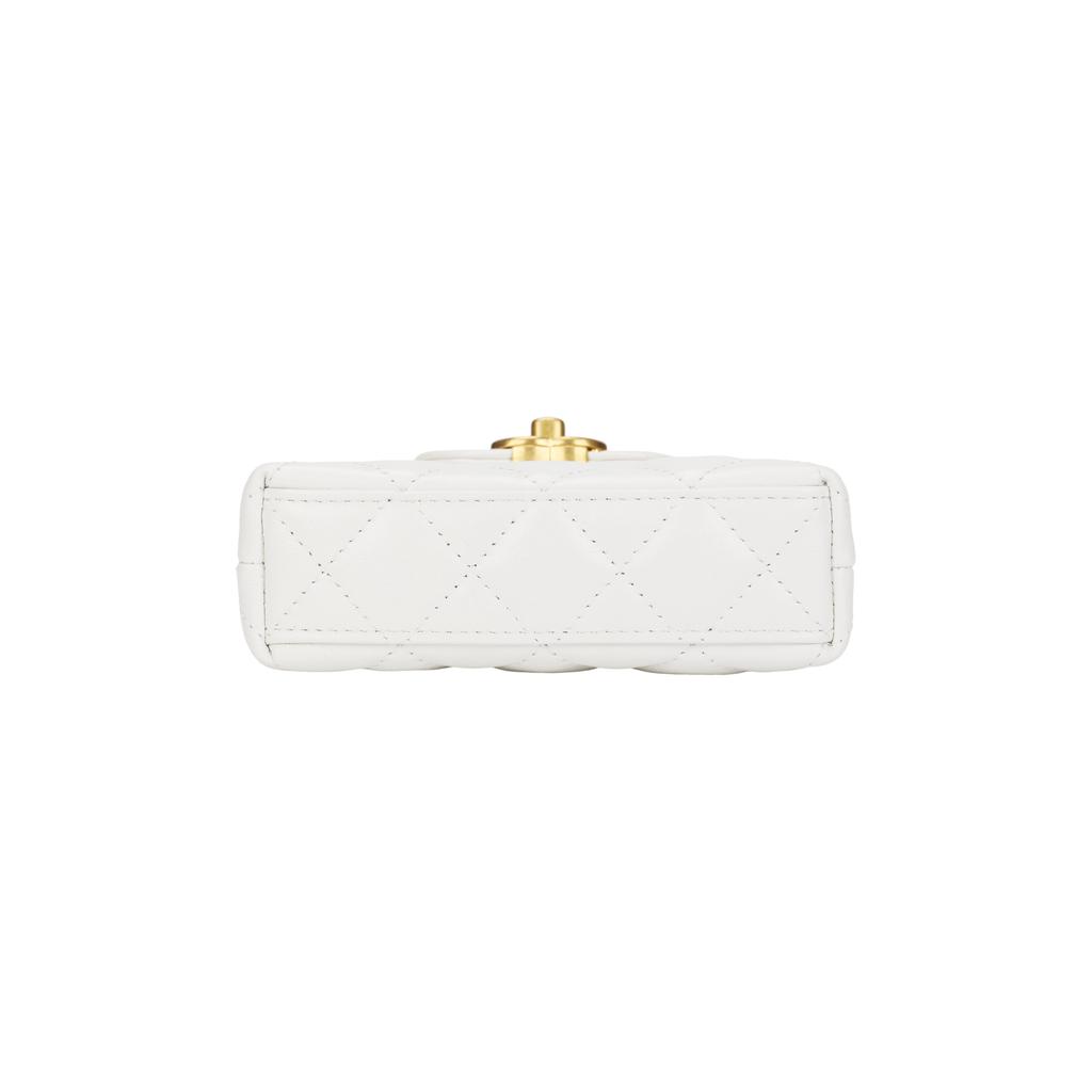 Chanel 24p Gold Buckle Diamond Pattern Leather Material Gold Hardware Single Shoulder Messenger Bag Female White
