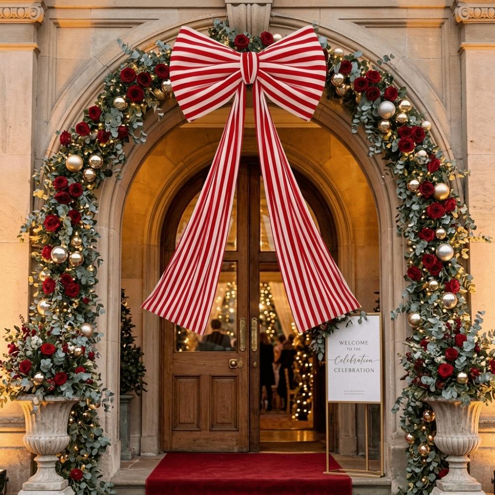 Elegant Christmas Tree Topper Bow Stripe Christmas Wreaths Bow Store Window