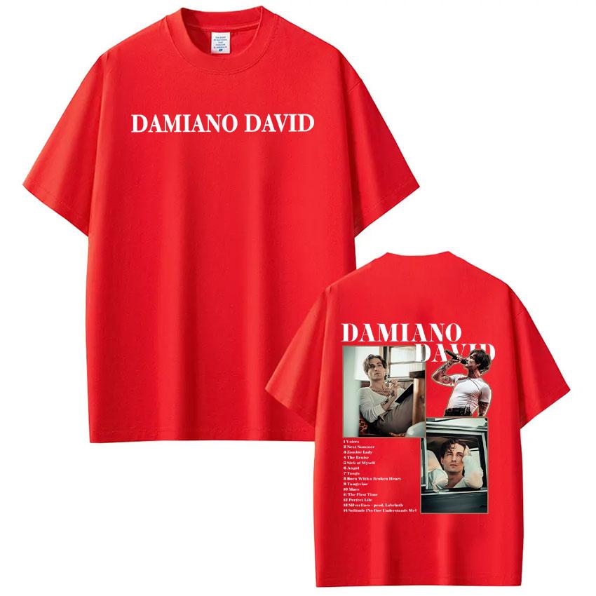 Damiano David Funny Little Fears World Tour Graphic T Shirt Men Women Highquality Clothing Tshirt Cotton Casual Loose Tshirts