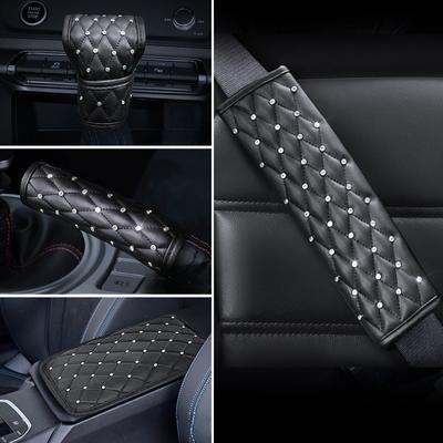 Pelle Cristallo Diamante Colletti Leva Cambio Auto Freno a Mano Automatico Copertura Cinture di Sicurezza Tappetino Imbottitura Bracciolo Accessori Interni Auto