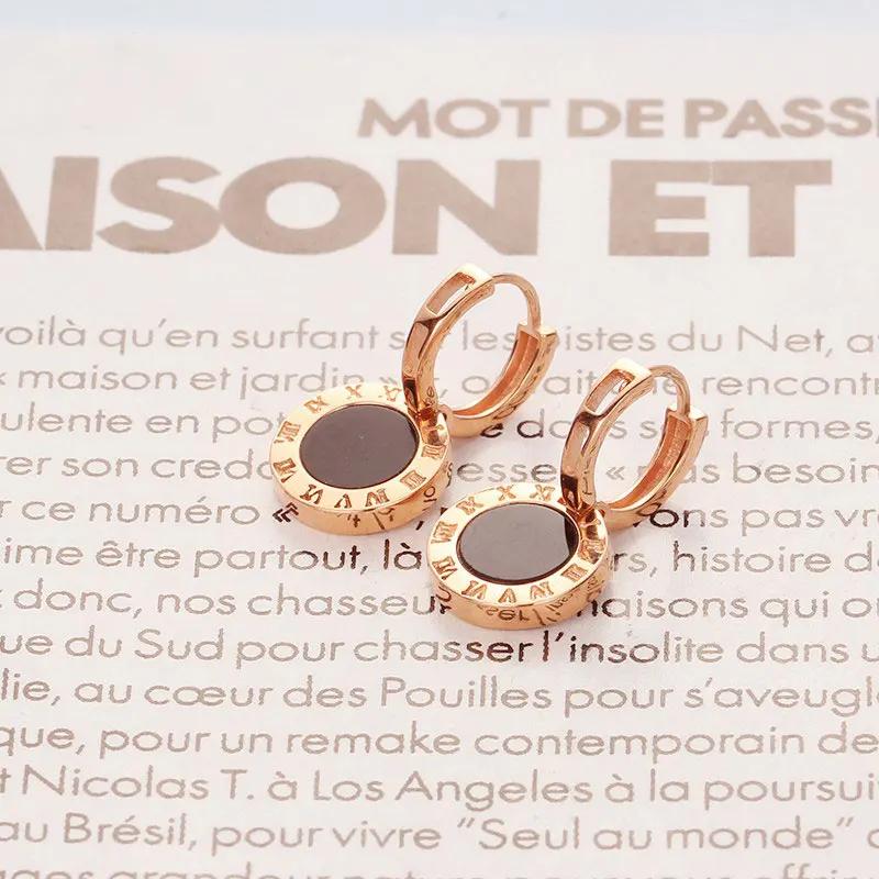 Placcatura in Rame Oro Rosa Moda Rotondi Digitali Orecchini in Agata Nera per Donne Classici Raffinati Orecchini da Festa Zircone