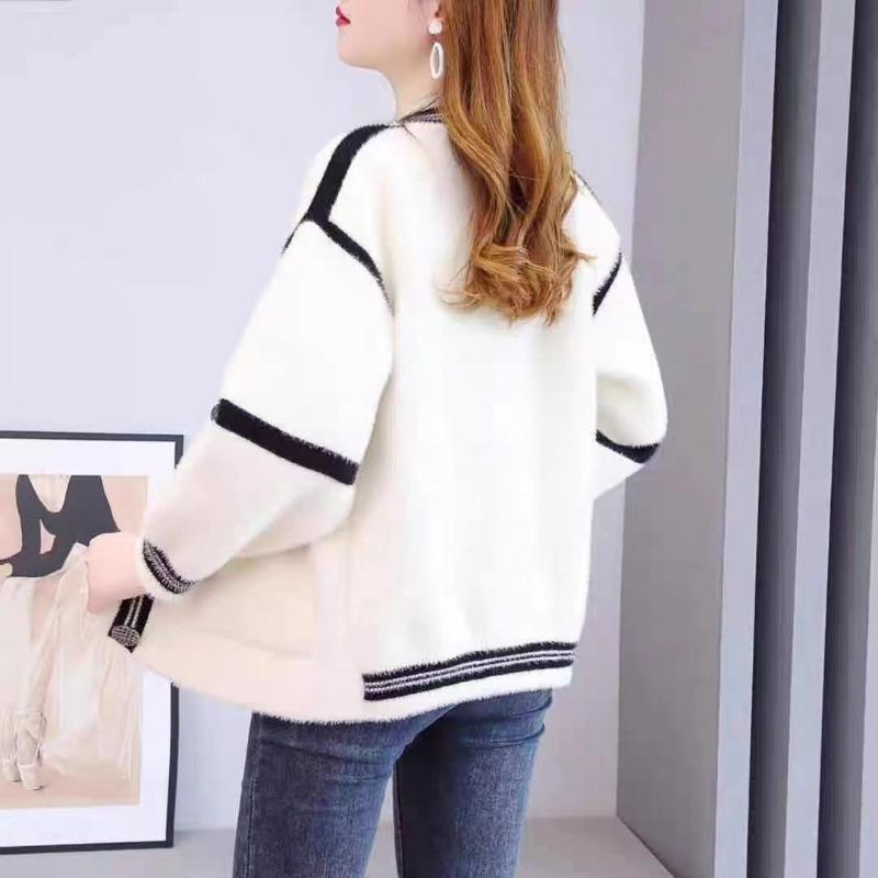 Cardigan Mink Plush Foreign Style Coat Sweater for Women Autumn and Winter Long Sleeve V Neck Sweater Cardigan Female Tops