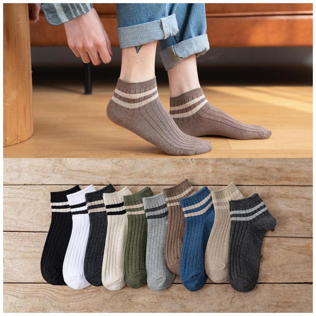 Men's Four Seasons Double Stripe Japanese Style Low-Cut Sporty Socks