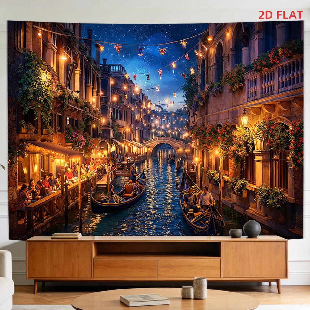 Large Romantic Venice Canal Cityscape Tapestry Wall Hanging Art Decor Polyester Fabric Print Bohemian European Style Home Accent