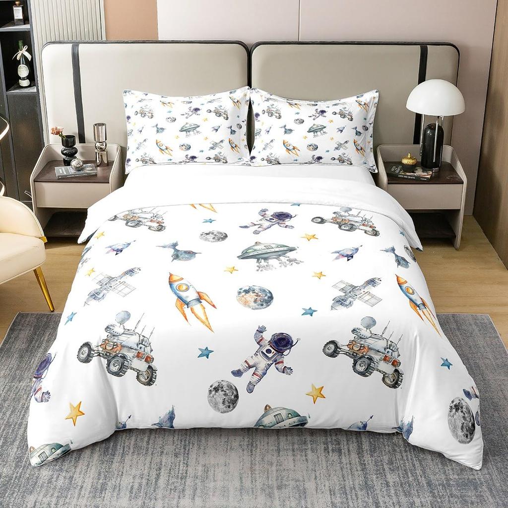 Astronaut Duvet Cover Sets Queen Twin Size Astronaut Bedding Sets For Kids Boys Girls 3 Pieces 1 Comforter Cover 2 Pillowcases