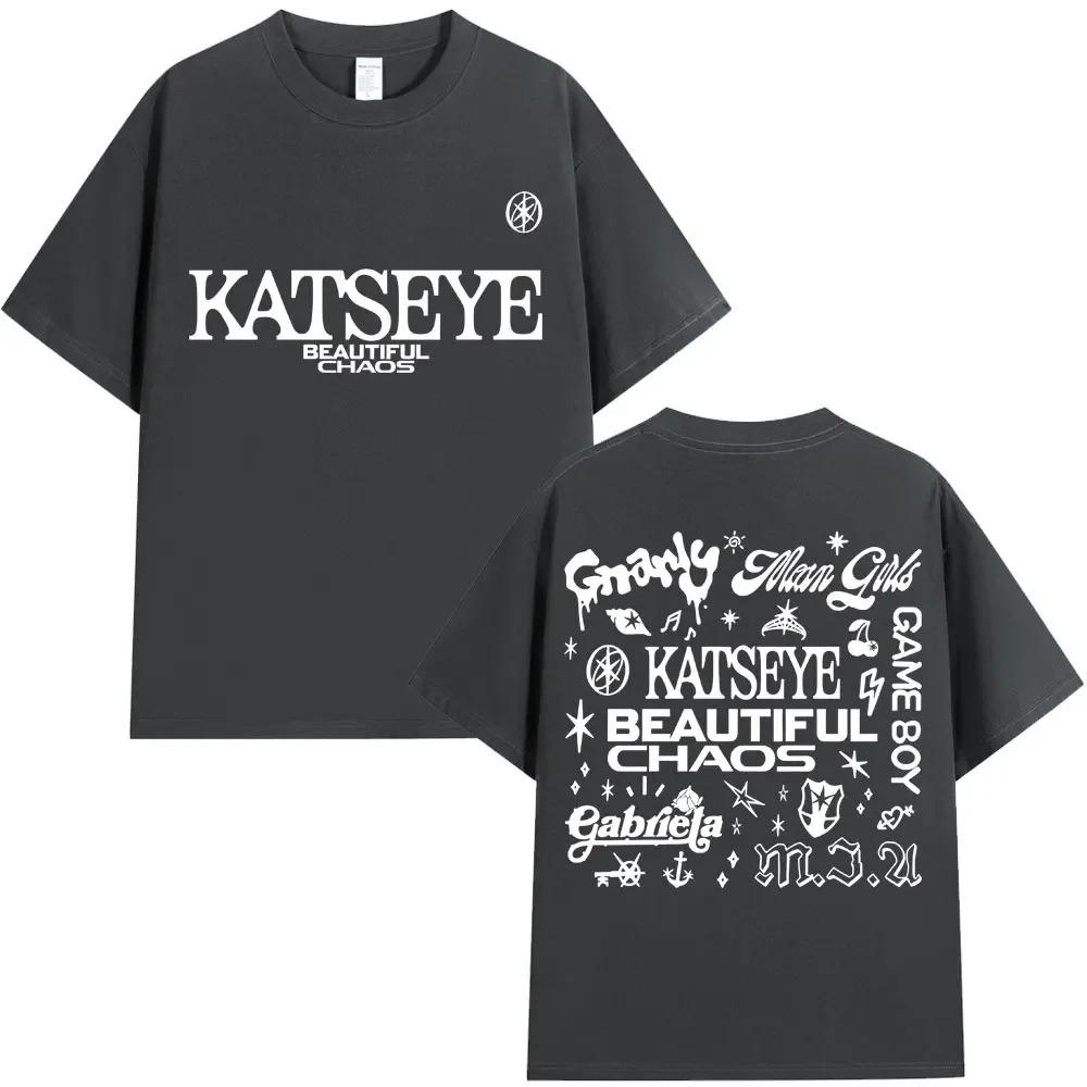 Korean Katseye Beautiful Chaos Tour T Shirt Kpop Vintage Harajuku Fashion Y2K Men Women T-shirt Cotton Loose T Shirts Fans Gifts