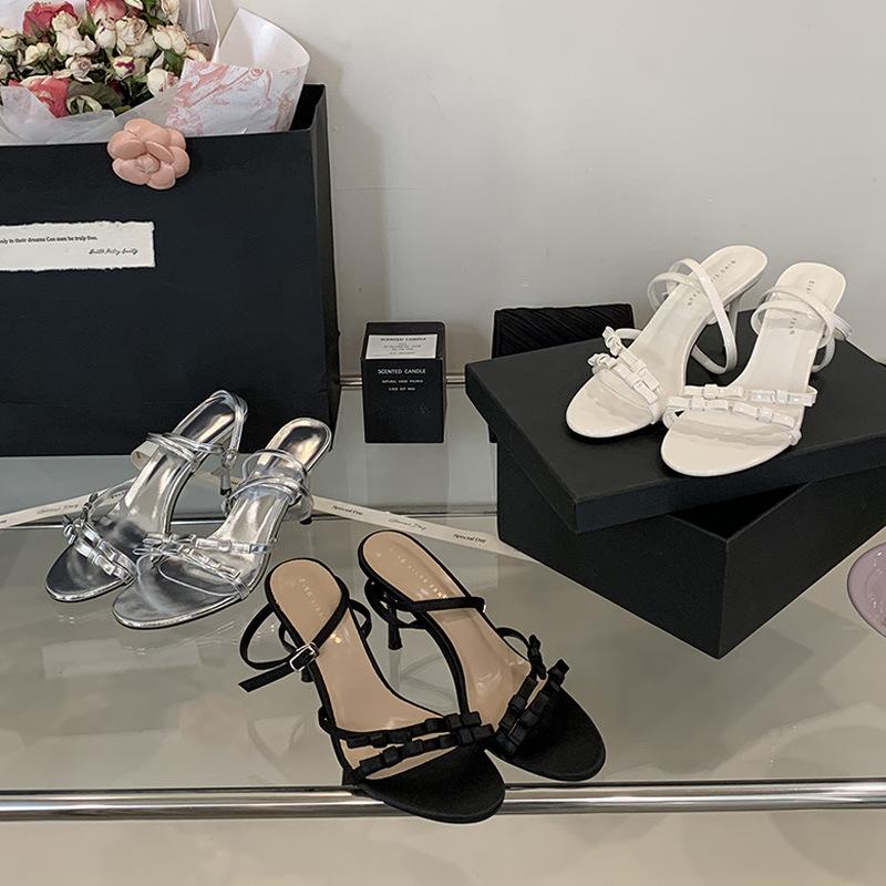 

Sandals women s summer new versatile thin heel sweet bow high heel sandals women s wear high sense 40 серебряный