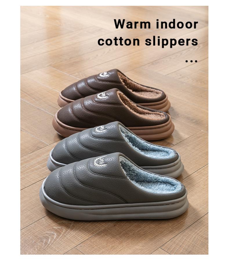 Extra Große Herren PU Leder Plüsch Hausschuhe - Warme Indoor Schuhe für Herbst und Winter