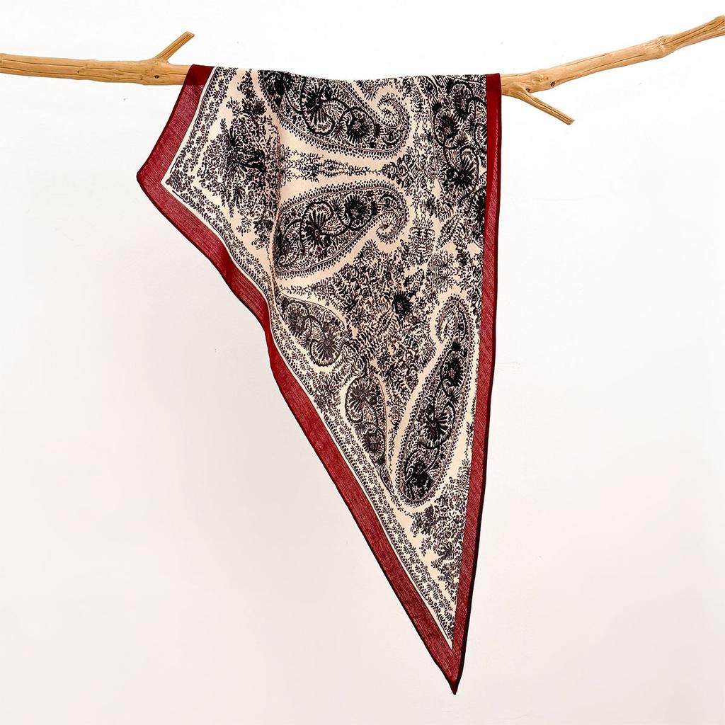 Retro Cotton and Linen Feel Triangular Silk Scarf Women's Four-season Versatile Neck Protection Scarf Headscarf Commuting Accessories Scarf