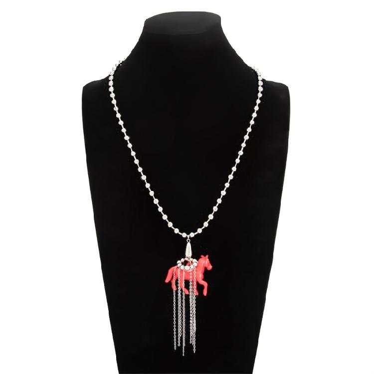 Lovely Horse Design Necklace Pendant Sweater Chain With Soft Tassels Adjustable 61+7cm Chain For Women