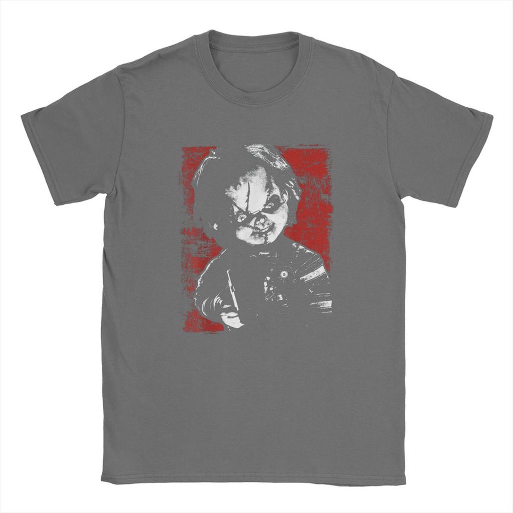 Chucky Men Child's Play Distressed Portrait T Shirts Horror Film Game Pure Cotton Short Sleeve Round Collar Tees Gift T-Shirts