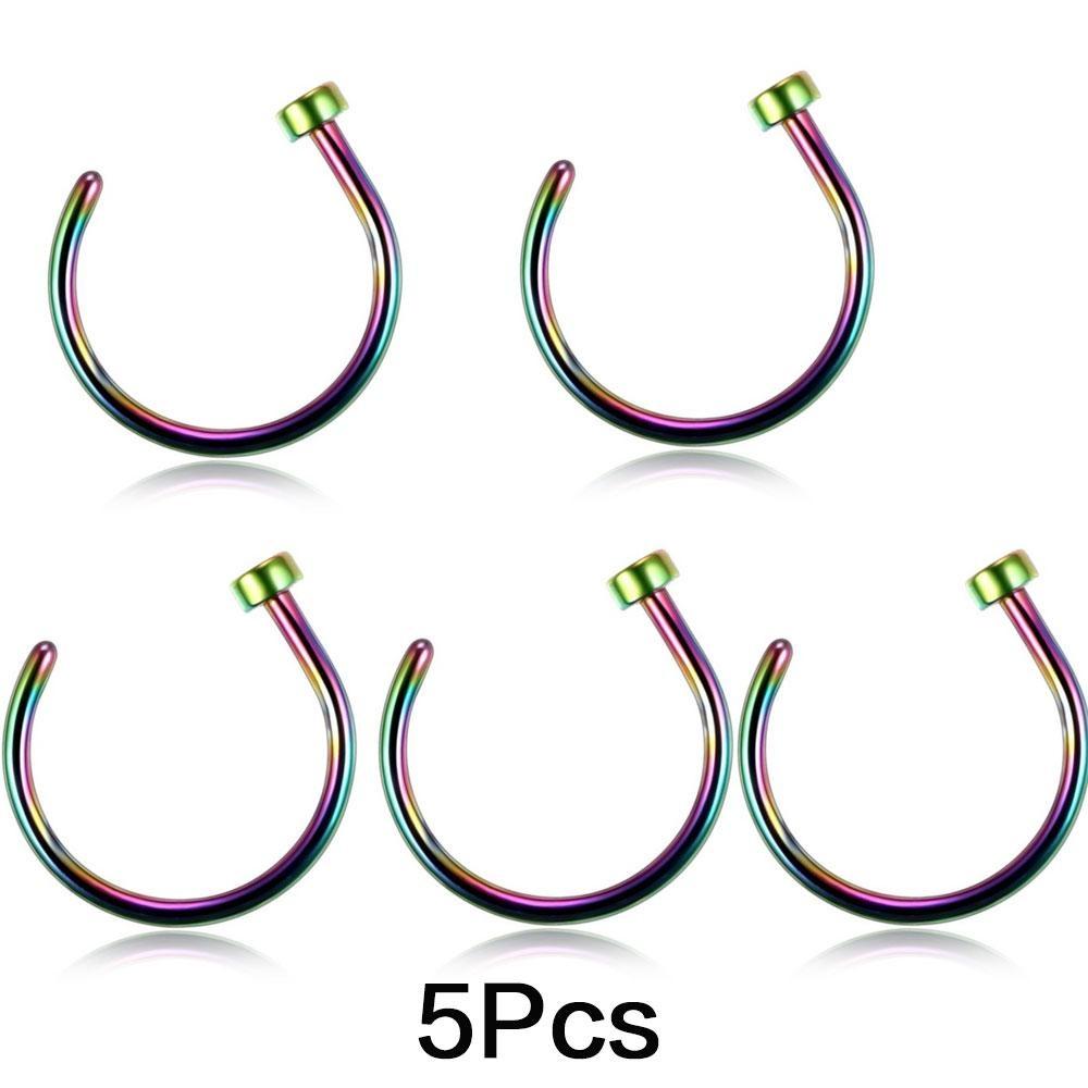 5PCS Fashion Stainless Steel Nose Rings Lip Ring Sexy Faux Septum Rings Fake Piercing Women Man Unisex Earring Studs Jewelry