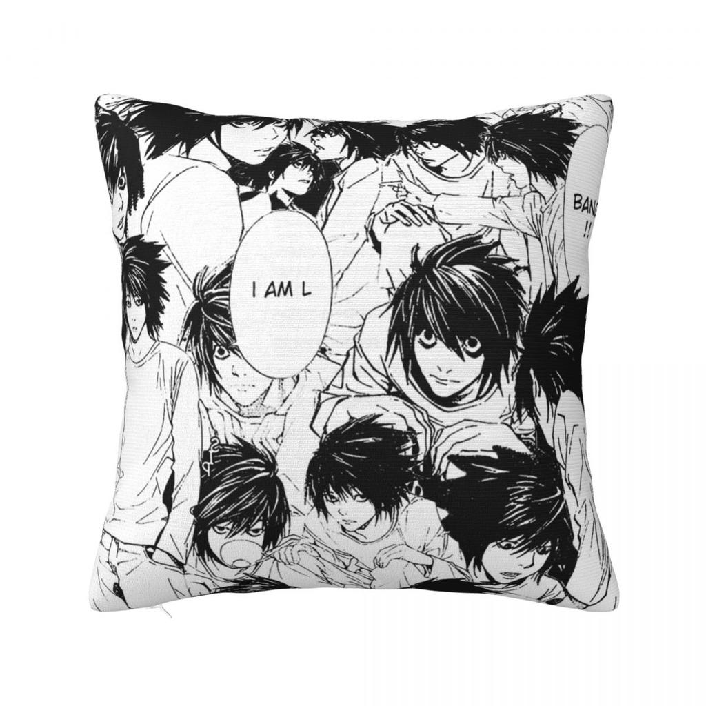 L Lawliet Death Note Kuddfodral Anime Japan Manga Kuddfodral Anpassningsbar Dragkedja Dekor Kuddfodral för Hemmet 45x45cm