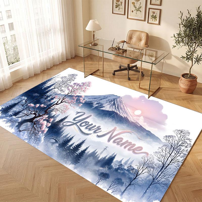 Floral Garden Theme Crystal Velvet Floor Rug Personalized Custom Name Text Warm Carpet Home Decoration