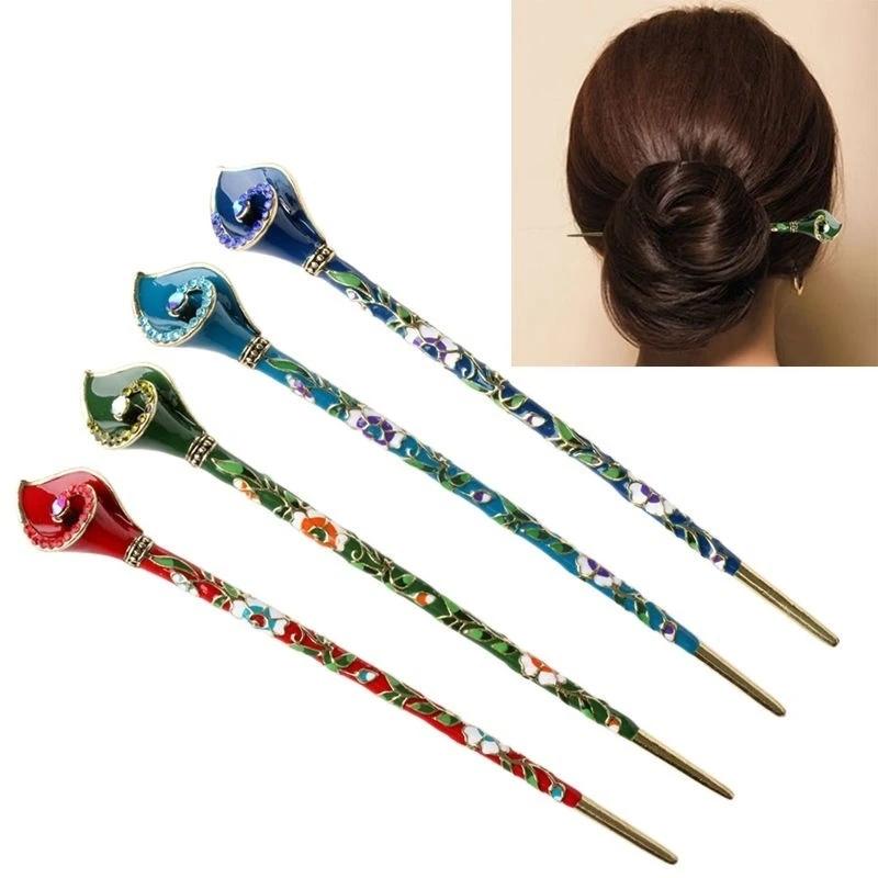Vintage Fashion Metal Rhinestone Handmade Hair Stick Hair Chopsticks Hairpin Pin Accessories Creative Gifts Head Decor Jewelry
