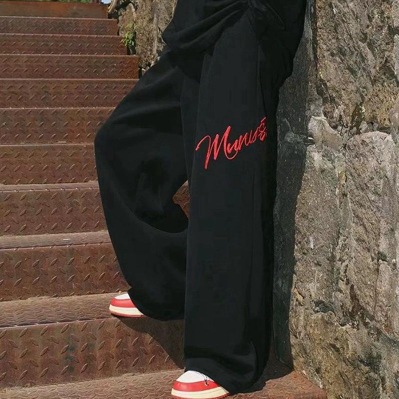 

American-Style Grey Hip Hop Jazz Pants: Embroidered Loose Fit Wide-Leg Autumn Joggers M (recommended for 100-110 jin) чорний
