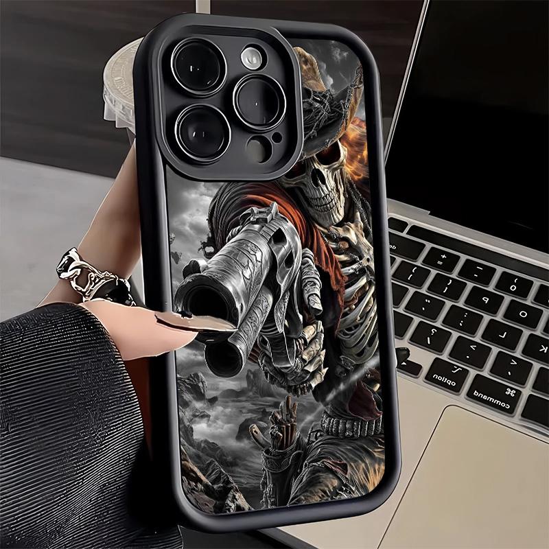Coque de téléphone pour iPhone 17 Air 16E 15 16 Pro Max Crâne Squelette Faucheur Couverture Pistolet 14 Plus 13 12 Mini Coque Souple Silicone Fundas