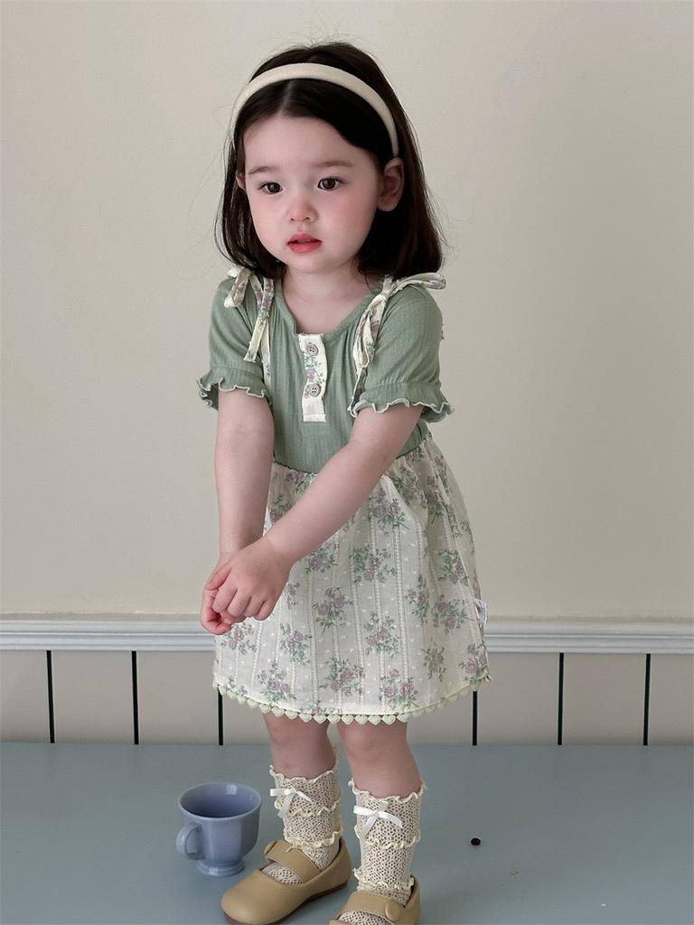 Stylish Korean Toddler Girls Summer Outfit Soft Cotton Short Sleeve T-shirt And Skirt Set