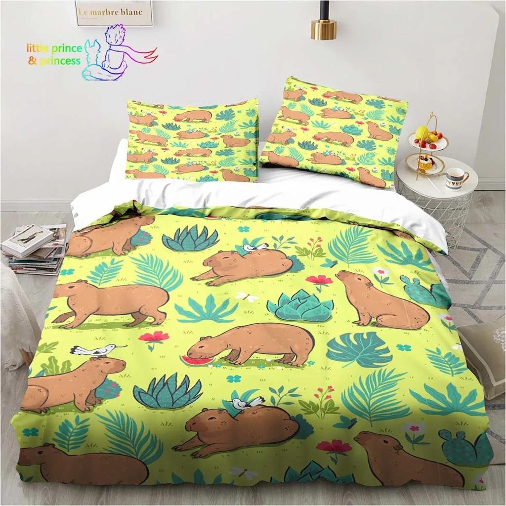 Kawaii Cute Animal Capybara Cartoon Comfortable Duvet Cover Pillowcase Bedding Set Children Bedroom Decoration Home Textile