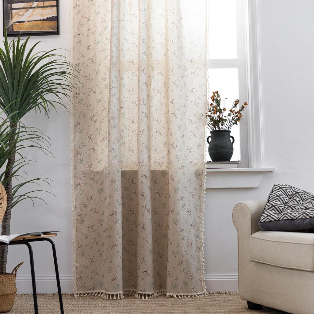 North American Curtain Finished Small Window Kitchen Half Curtain Fringed Cotton And Linen Half Blackout Bay Window Short Curtain Japan South Korea